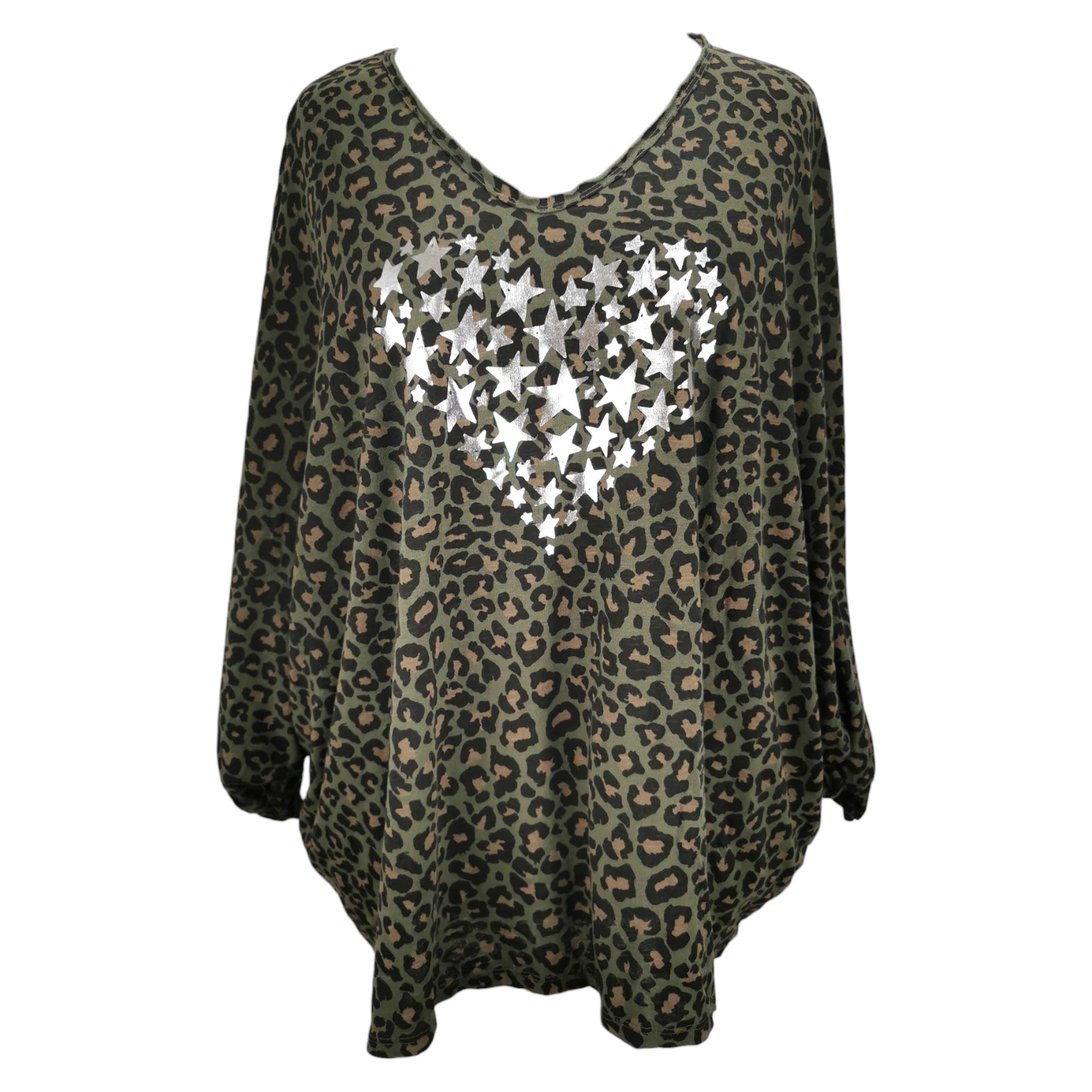 Daniella Star Heart Batwing Top Khaki (sz 18-24)