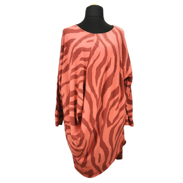 Maya Asymmetrical Zebra Tunic Salmon (sz 18-24)