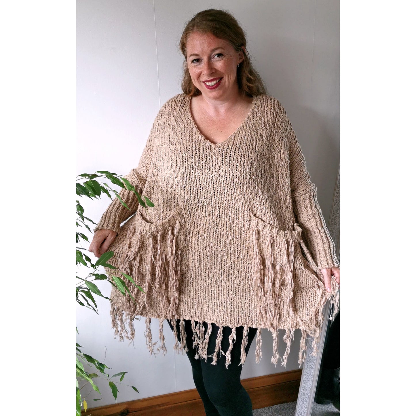 Kylie Chunky Knit Tassel Jumper Camel (sz 16-22)