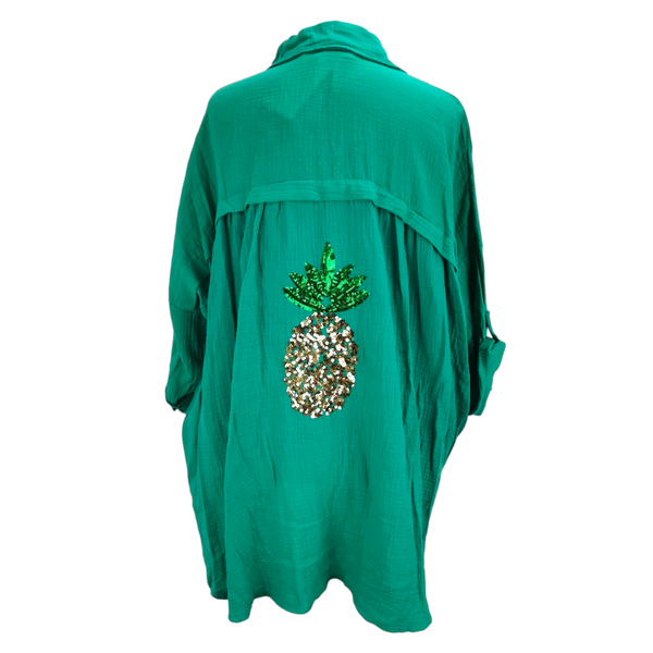Pineapple Sparkle Shirt Teal (sz 20-28)