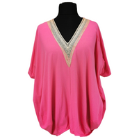 Valerie Deco V-Neck Top Lipstick Pink (sz 16-26)