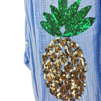 Pineapple Sparkle Shirt Sky Blue (sz 20-28)