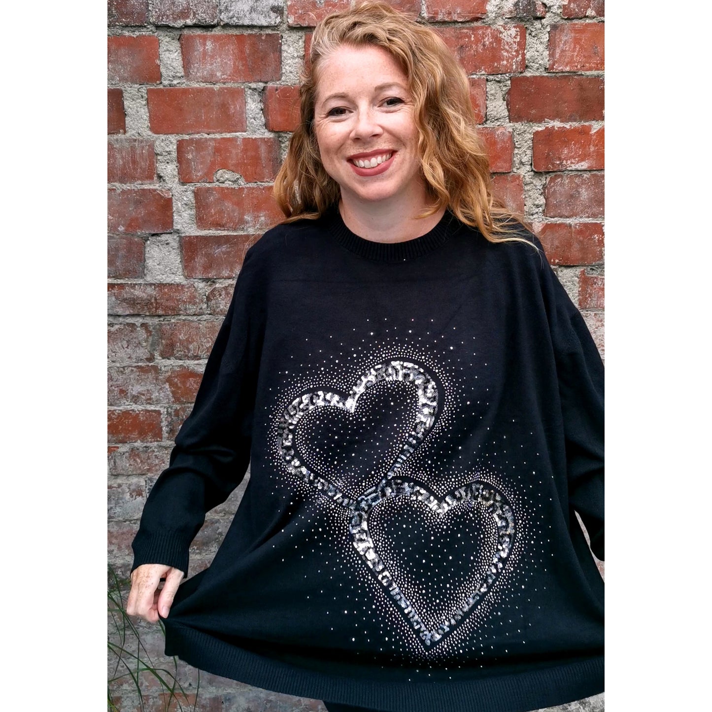 Zoe Sequin Heart Jumper Black (sz 16-26)