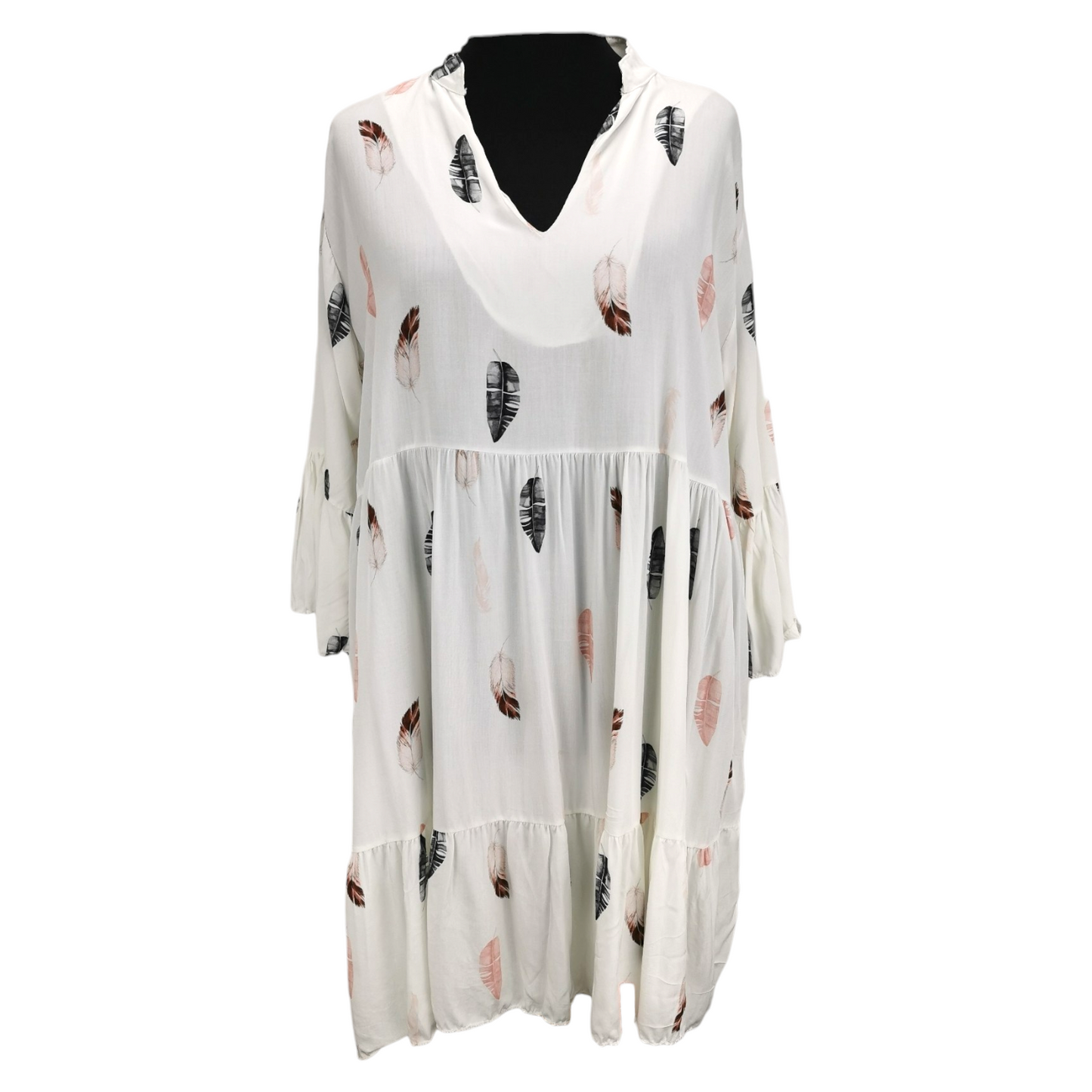 Laci Feather Print Smock Tunic White (sz 16-22)