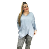 Tanya Ribbed V-Neck Sweater Dusky Blue (sz 14-24)