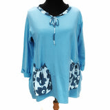 Felicity Flower Pocket Top Sky blue (sz 16-22)