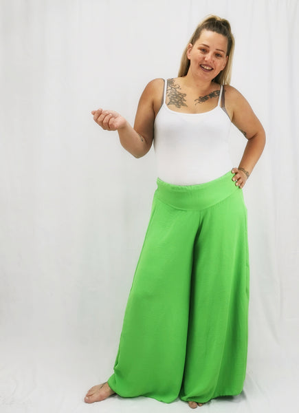 Plus Size Blue Plum Printed Wide Leg Elasticated Waist Trousers With Pockets