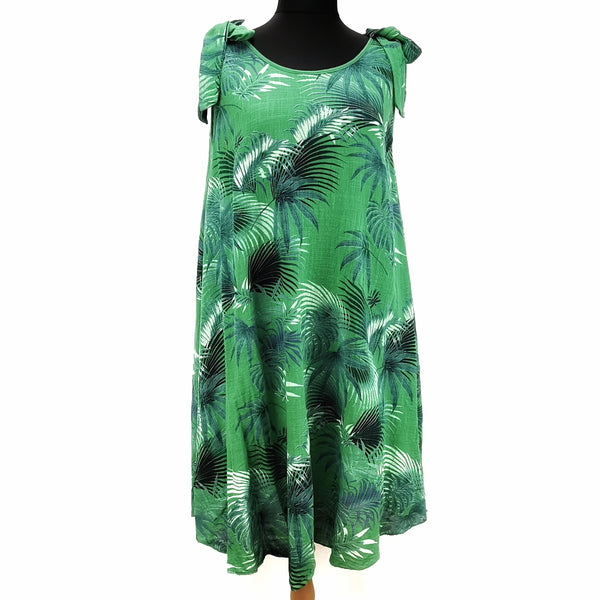 Tropical Tie Strap Dress Emerald Green (sz 16-24)