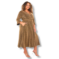 Jolene Magic Wrap Sparkle Dress Gold (sz 16-26)