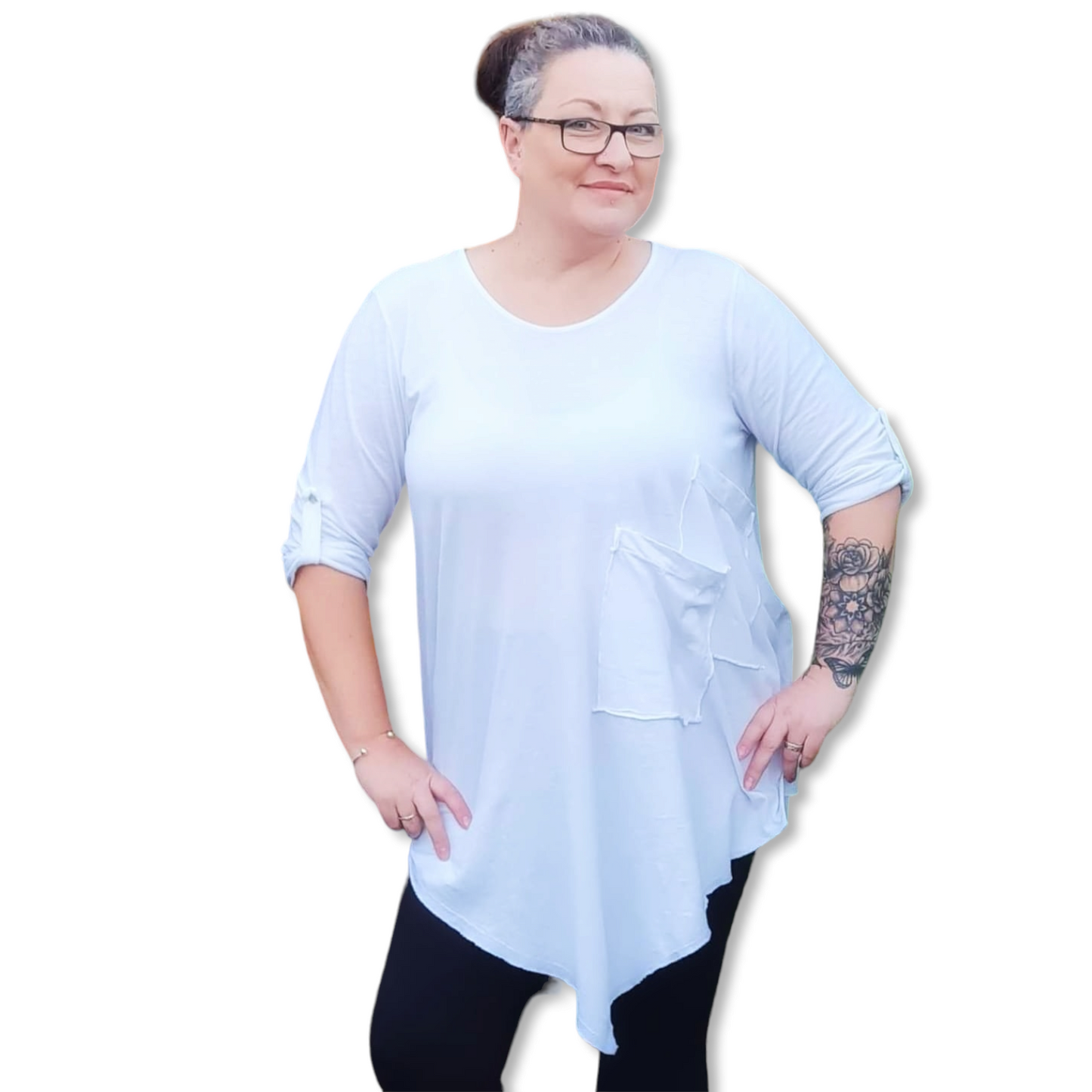 Frankie Double Pocket Top White (Sizes 14-24)