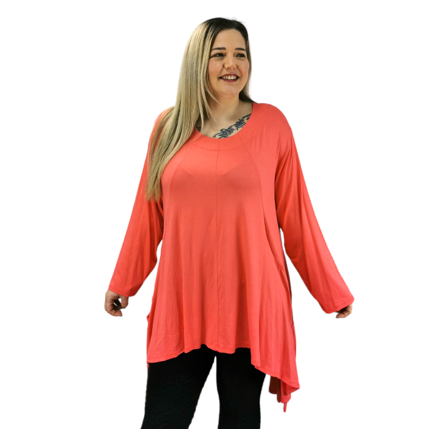 Rosie Drawstring Pocket Top Coral (sz 18-28)