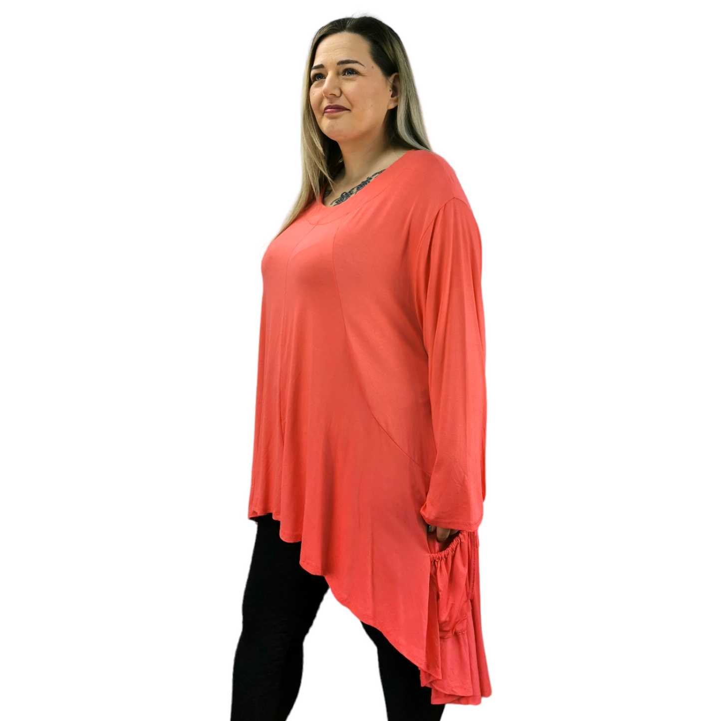 Rosie Drawstring Pocket Top Coral (sz 18-28)