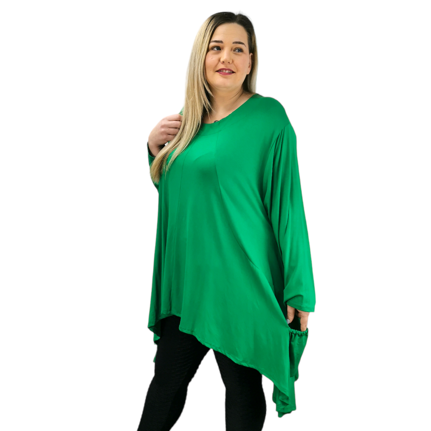 Rosie Drawstring Pocket Top Emerald (sz 18-28)