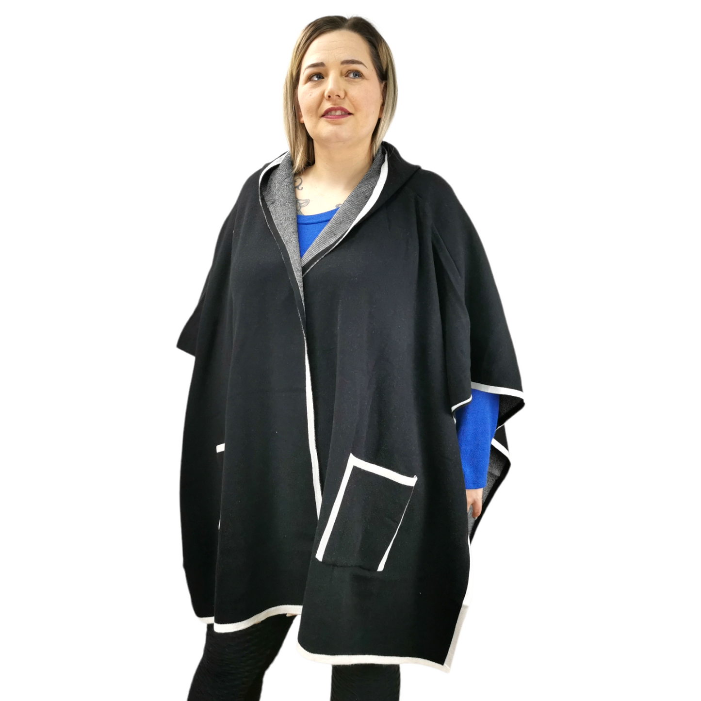 Janny Open Hooded Poncho Black (sz 14-24)