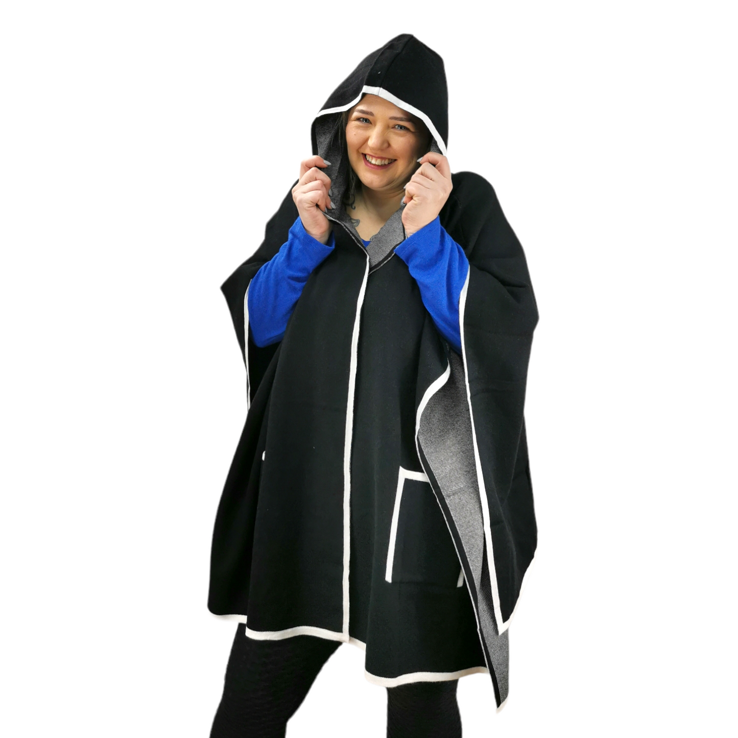 Janny Open Hooded Poncho Black (sz 14-24)