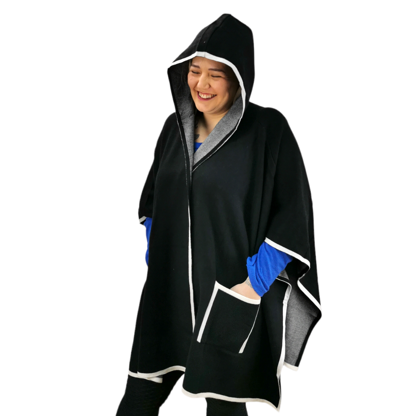 Janny Open Hooded Poncho Black (sz 14-24)