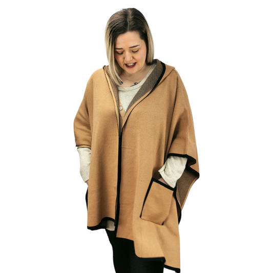 Janny Open Hooded Poncho Tan (sz 14-24)