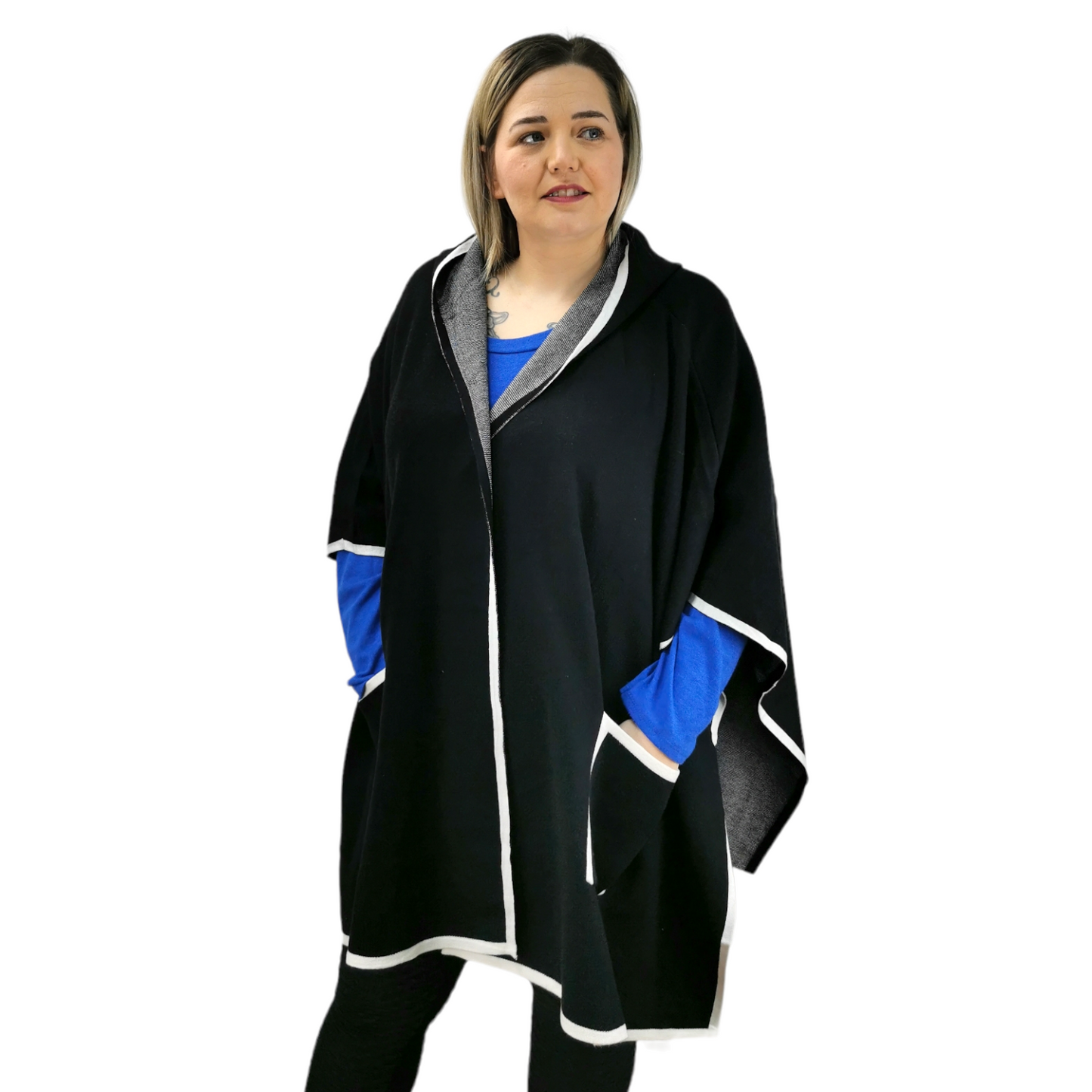 Janny Open Hooded Poncho Black (sz 14-24)