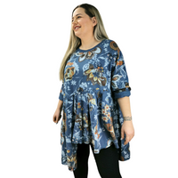 Jemma Floral Cutout Top Denim Blue (sz 18-26)