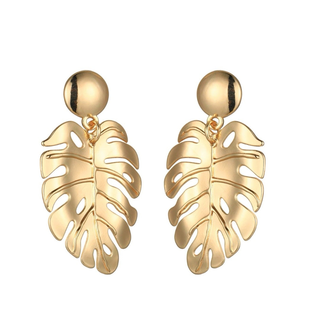 Monstera Leaf Earrings Gold